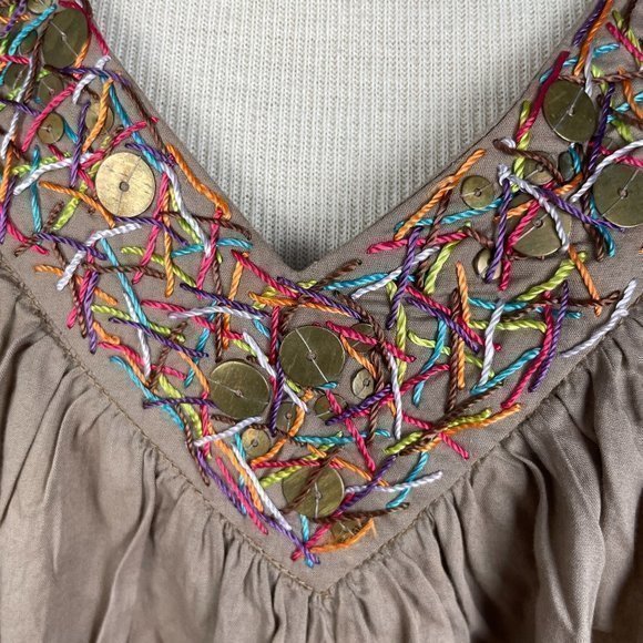 Roberta Freyman Tan Ecru Embroidered Collar Top Small - Picture 4 of 5